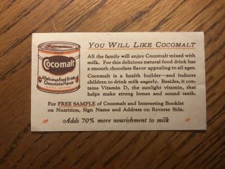 Vintage Cocomalt Chocolate Milk Advertising Sample Coupon Rb Davis