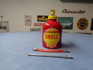 Shell Oil Can Gasoline Gas Station Pump Big 1 Quart Motor 2 Nozzles Spout