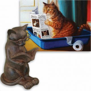 (set) Cat Reading Book Resin Figure & Kitty Throne 500 Piece Jigsaw Puzzle