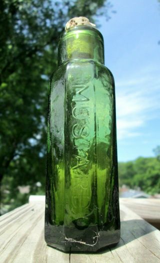 U.  S.  Navy Mustard Civil War Green Pontiled Whittled Glass Bottle