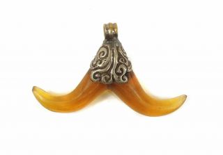 Tibetan Pendant Amber Color Repoussee Was $15.  00