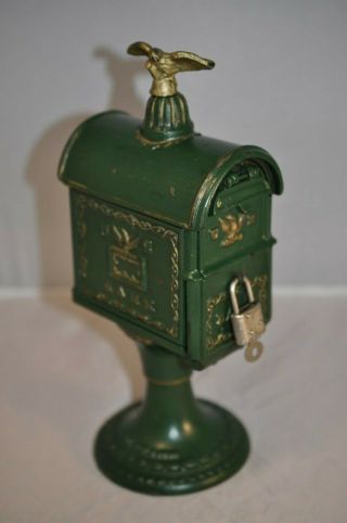 1890’s Cast Iron U.  S.  Mail Still Bank With An Eagle Finial Moore 859 Rated " E "