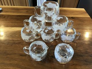 Vintage Nestle Nescafe Glass World Globe Map Coffee 6 Cups Sugar Bowl & Creamer