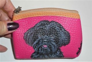 Black Shih Tzu Dog Pink Vegan Leather Coin Purse Mini Wallet For Women Girls