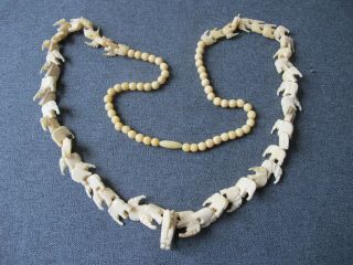 Vintage Carved Bovine Bone Graduated Elephants Long Necklace