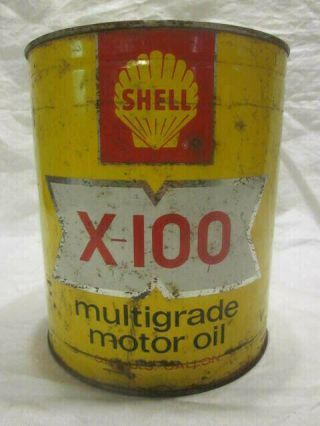 Rare Yellow Vintage One Gallon Shell Multigrade Motor Oil Tin Can Container 8 " H
