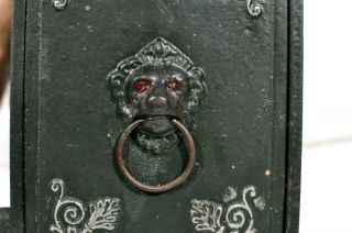 Antique Pat 1887 Cast Iron Security Safe Deposit Bank w/ Wood Drawers Lion Head 5