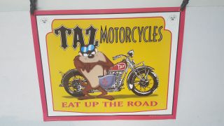 Taz Tasmanian Devil Motorcycle Poster 1998 Looney Tunes Eat Up The Road 20 X 16