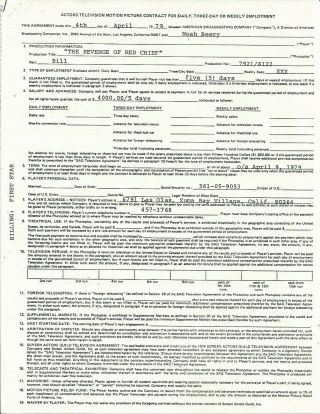 Noah Beery Jr.  Rockford Files 1979 Signed Contract Revenge Of Red Chief D.  1994