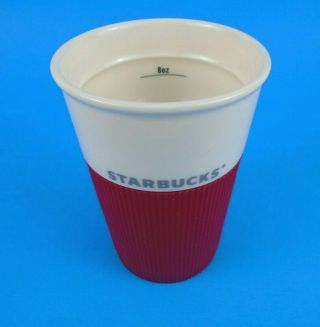 Starbucks White Bone China Red Silicon Grip Coffee Travel Mug 8 oz 2011 No Lid 4