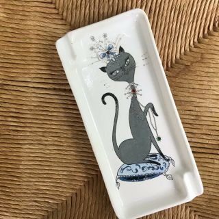 Midcentury Jeweled Long Neck Cat Porcelain Ashtray Mcm Krfiss