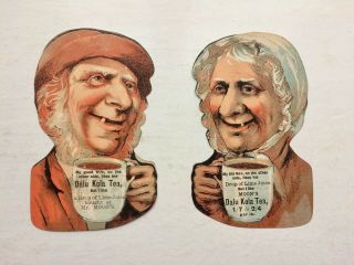 Dalu Kola Tea Old Man & Wife Victorian 2 - Sided Die Cut Advertising Card Mr Moons