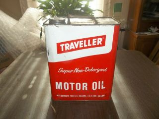 Vintage Empty Traveller 2 Gallon Oil Can Gas Station Advertising Collectible