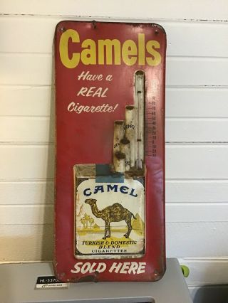 Camels Camel Cigarettes Tin Thermometer Sign Advertising Tobaccana Vintage Ad