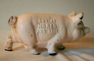 Antique cast iron pink pig still piggy bank Advertising Norco Foundry,  Pottstown 4