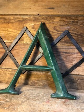 Cast Iron Porcelain Letter A Gas Pump Sign Green Motor Oil Can Service Station
