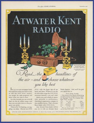 Vintage 1926 Atwater Kent Radio Tube Model 30 H Speaker Ephemera Print Ad 1920 