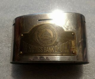 Vintage Metal Antique Traveling Teller Still Savings Bank - Utica Ny - No Key