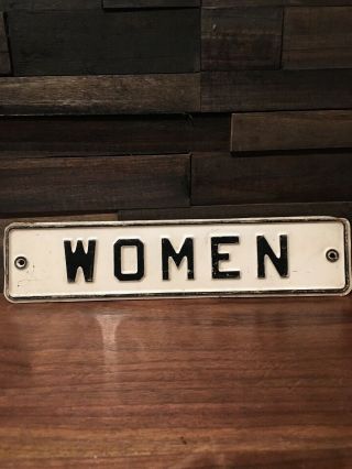 Vintage Women Industrial Tin Metal Bathroom Sign Store Gas Station