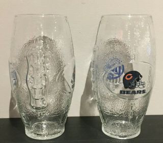 Vintage Chicago Bears / Miller Lite Football Shaped Glasses Set Of 2