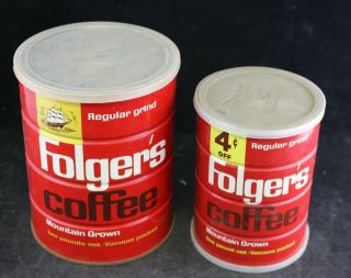 Vtg 1960s Folgers Regular Grind Can Set - 2lb & 1lb - 1963