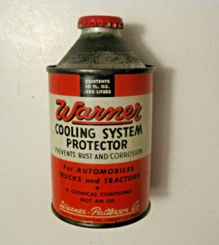 Vintage Warner Cooling System Advertising Cone Top Can Full Can