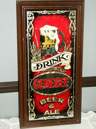 Vintage Drink Genesee Beer And Ale Sign Wood Framed Pub Bar Mirror Man Cave Gene