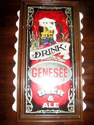 Vintage Drink GENESEE BEER AND ALE SIGN Wood Framed Pub Bar Mirror Man Cave Gene 3