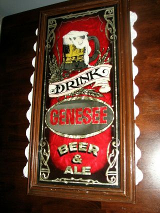 Vintage Drink GENESEE BEER AND ALE SIGN Wood Framed Pub Bar Mirror Man Cave Gene 4