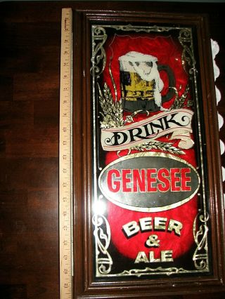 Vintage Drink GENESEE BEER AND ALE SIGN Wood Framed Pub Bar Mirror Man Cave Gene 5