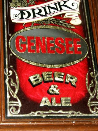 Vintage Drink GENESEE BEER AND ALE SIGN Wood Framed Pub Bar Mirror Man Cave Gene 6