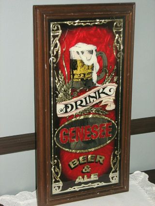 Vintage Drink GENESEE BEER AND ALE SIGN Wood Framed Pub Bar Mirror Man Cave Gene 7