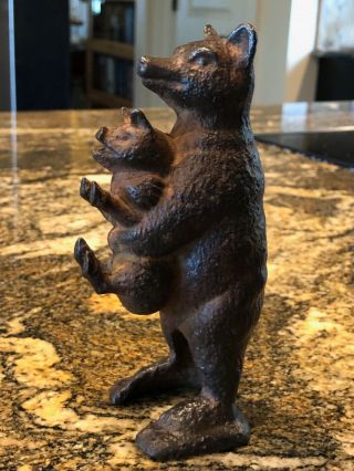 Antique Cast Iron Figural Bear Coin Bank Bear Stealing A Pig