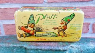Vintage Pfaff Tin Box Sewing Machine Art Nouveau Style Gnomes 1910s