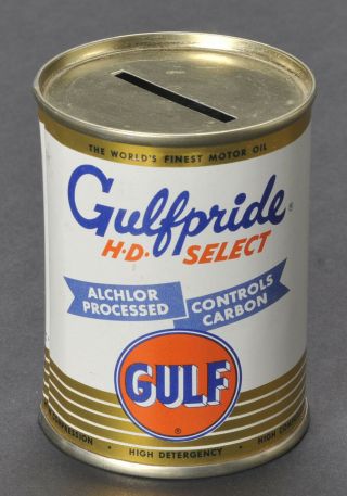 Vintage Gulf Oil Gulfpride Miniature Tin Can Bank Advertising
