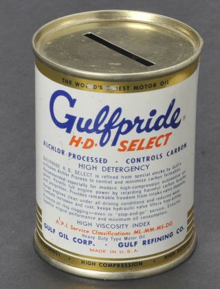 Vintage Gulf Oil Gulfpride Miniature Tin Can Bank Advertising 3