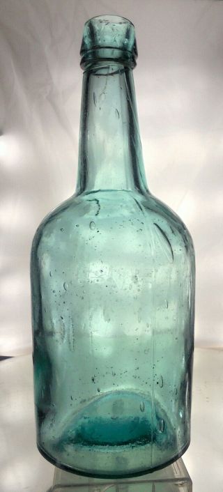Large " Unembossed " Antique Applied Top Soda / Mineral Water Bottle.  Teal.