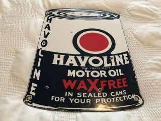 Vintage Havoline Porcelain Motor Oil Can Sign,  Gas Station,  Rack Plate,  Service