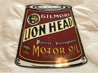 Vintage Gilmore Porcelain Motor Oil Can Sign,  Gas Station,  Rack Plate,  Service