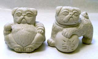 2 Mini Lucky Zen Pug Dogs Buddha And Foo Bonsai Statues By Tyber Katz