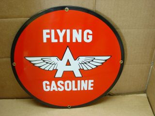 Heavy Enameled Porcelain Sign Flying A Gasoline Gas Station Pump Motor Oil 11 "