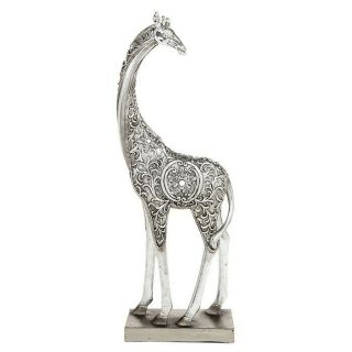 Tall Large Giraffe On Stand 44cm Figurine Ornament Silver Filigree Art Deco Gift
