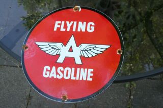 Vintage Flying A Gasoline 11 3/4 " Porcelain Gas & Oil Sign Pump Plate Lubester
