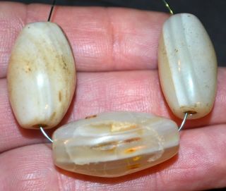 Antique White Banded Agate Stone Beads From Yoruba Tribe Nigeria,  African Trade
