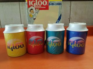 Iggies By Igloo Can Bottle Koozies With Cup Travel Lid Vintage Box Of 4