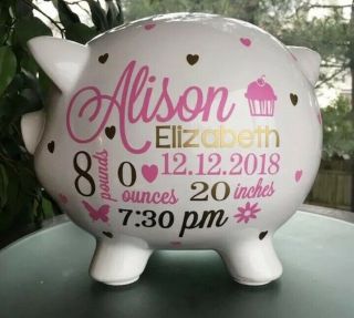 Personalized Piggy Bank Custom Newborn Birth Stats Gift Baby Keepsake 4