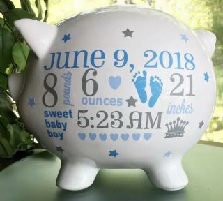Personalized Piggy Bank Custom Newborn Birth Stats Gift Baby Keepsake 8
