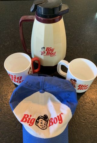 Vintage Big Boy Restaurant Coffee Service (pot With Plastic Cups) And Hat