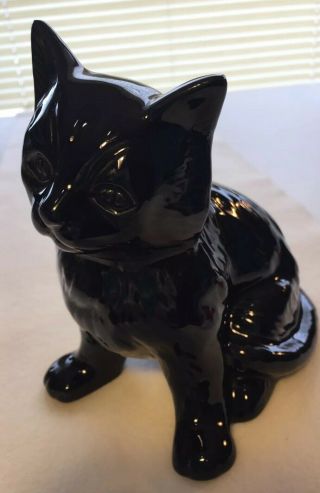 Enesco Vintage Sitting Black Cat Figurine Kitten Shiny 6 Inches 1985