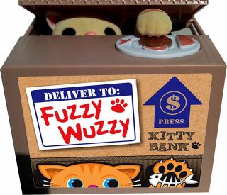 Fuzzy Wuzzy Kitty Mechanical Bank - Yellow